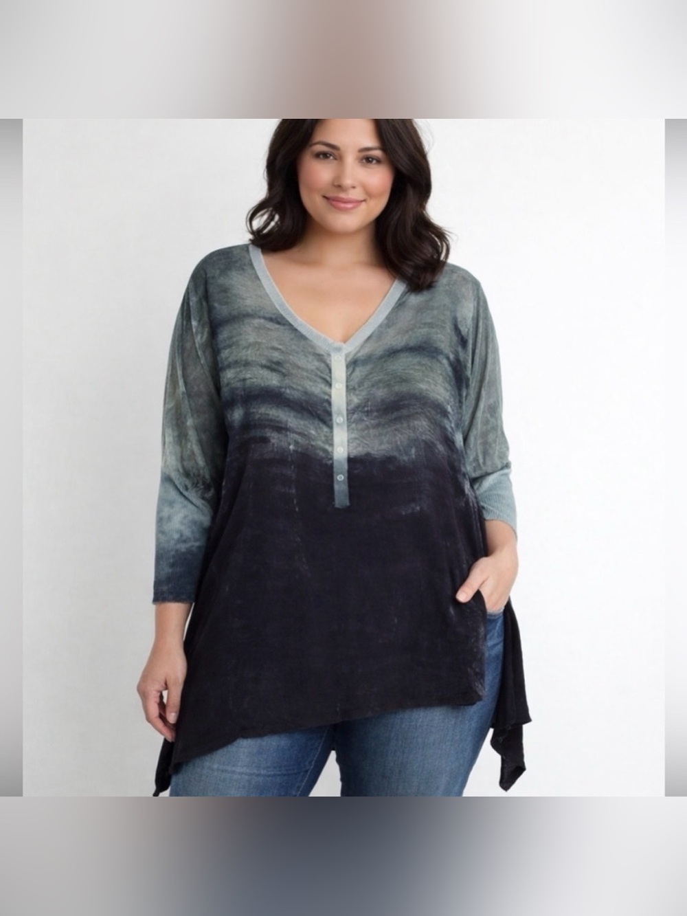 PETE&GRETA Johnny Was Teal Velvet Tie Dye Oversized Boho Tunic top Teal Size S